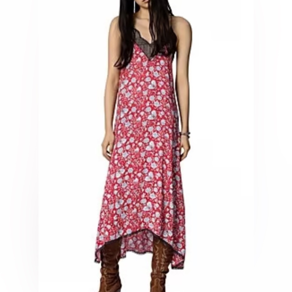 ZADIG & VOLTAIRE RISTY FLOWERS FIELD HIGH-LOW SLIP DRESS. SIZE XS